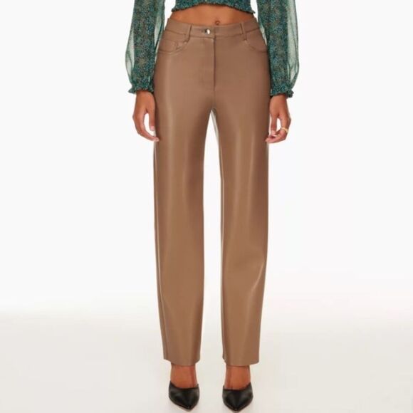 Aritzia Wilfred Melina 2 Brown Camel Tan Faux Leather Pants - Picture 1 of 4